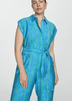 MANGO Sukienki I Kombinezony*Kombinezon z koszulowym kołnierzykiem wiązany w pasie