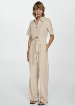 MANGO Sukienki I Kombinezony*Kombinezon z lyocellu z kołnierzykiem koszulowym