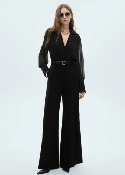 MANGO Sukienki I Kombinezony*Kombinezon z szerokimi nogawkami i prześwitującymi rękawami