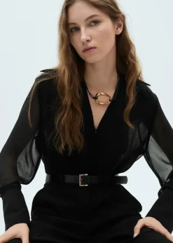 MANGO Sukienki I Kombinezony*Kombinezon z szerokimi nogawkami i prześwitującymi rękawami