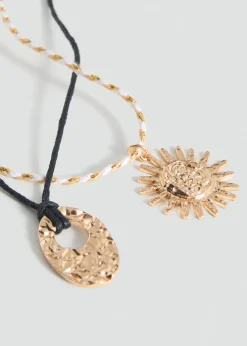 MANGO Biżuteria*Komplet 2 naszyjników z łączonych materiałów