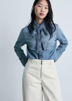 MANGO Koszule I Bluzki*Koszula dżinsowa z kokardą