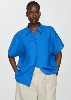 MANGO Koszule I Bluzki*Koszula lniana z krótkim rękawem