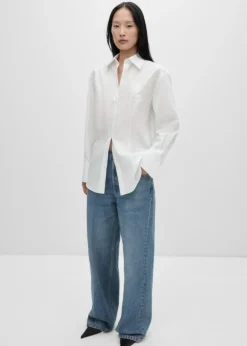 MANGO Koszule I Bluzki*Koszula oversize z popeliny z haftem