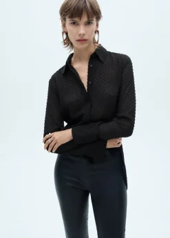 MANGO Koszule I Bluzki*Koszula plumeti z krytym zapięciem na guziki