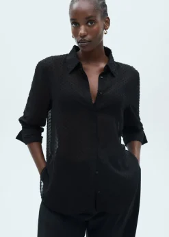 MANGO Koszule I Bluzki*Koszula plumeti z krytym zapięciem na guziki