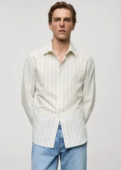 MANGO Koszule*Koszula regular fit z lnu i bawełny w paski