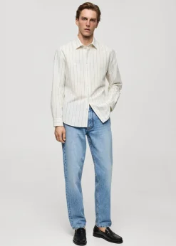 MANGO Koszule*Koszula regular fit z lnu i bawełny w paski