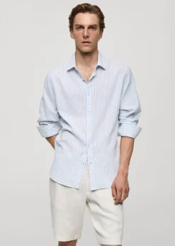 MANGO Koszule*Koszula regular fit z lnu i bawełny w paski
