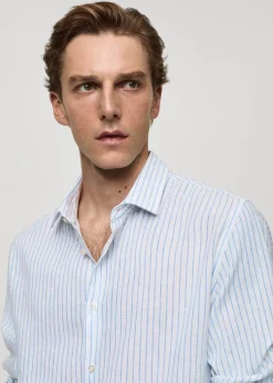 MANGO Koszule*Koszula regular fit z lnu i bawełny w paski