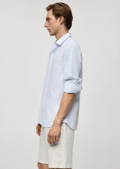 MANGO Koszule*Koszula regular fit z lnu i bawełny w paski