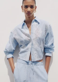 MANGO Koszule I Bluzki*Koszula w paski z haftem