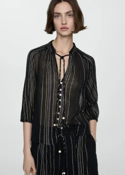 MANGO Koszule I Bluzki*Koszula w paski z kokardą