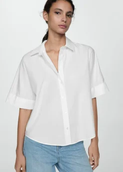 MANGO Koszule I Bluzki*Koszula z bawełny i lyocellu z krótkim rękawem