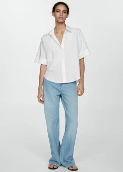 MANGO Koszule I Bluzki*Koszula z bawełny i lyocellu z krótkim rękawem