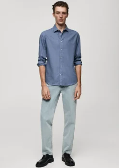 MANGO Koszule*Koszula z flaneli z 100% bawełny w drobne prążki