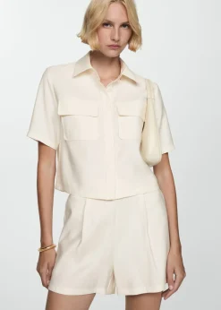 MANGO Koszule I Bluzki*Koszula z krótkim rękawem i kieszeniami