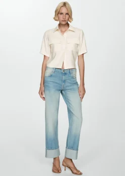 MANGO Koszule I Bluzki*Koszula z krótkim rękawem i kieszeniami