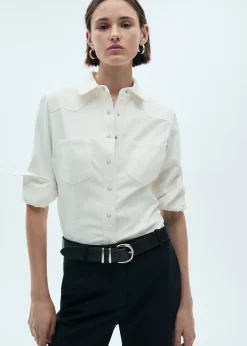 MANGO Koszule I Bluzki*Koszula z mikrosztruksu z kieszeniami