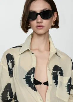 MANGO Koszule I Bluzki*Koszula z półprzezroczystej tkaniny z nadrukiem