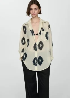MANGO Koszule I Bluzki*Koszula z półprzezroczystej tkaniny z nadrukiem