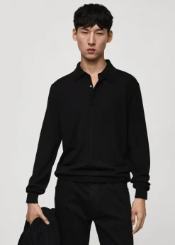 MANGO Kardigany I Swetry|Koszulki Polo*Koszulka polo z 100% wełny merynosów z długim rękawem