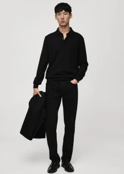 MANGO Kardigany I Swetry|Koszulki Polo*Koszulka polo z 100% wełny merynosów z długim rękawem