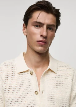 MANGO Kardigany I Swetry|Koszulki Polo*Koszulka polo z ażurowej dzianiny z guzikami