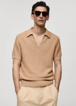 MANGO Kardigany I Swetry|Koszulki Polo*Koszulka polo z bawełnianej dzianiny z warkoczami