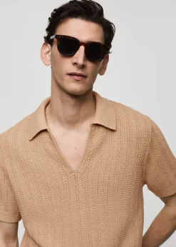 MANGO Kardigany I Swetry|Koszulki Polo*Koszulka polo z bawełnianej dzianiny z warkoczami