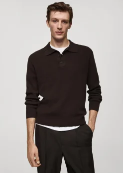 MANGO Kardigany I Swetry|Koszulki Polo*Koszulka polo z cienkiej prążkowanej dzianiny z bawełny