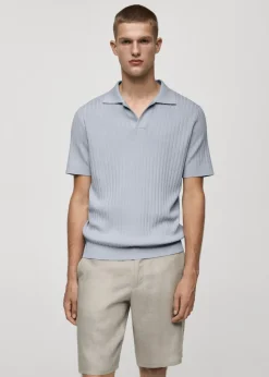 MANGO Koszulki*Koszulka polo z cienkiej prążkowanej dzianiny