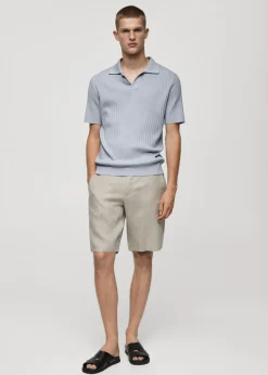 MANGO Koszulki*Koszulka polo z cienkiej prążkowanej dzianiny