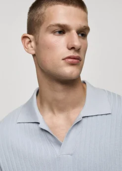 MANGO Koszulki*Koszulka polo z cienkiej prążkowanej dzianiny