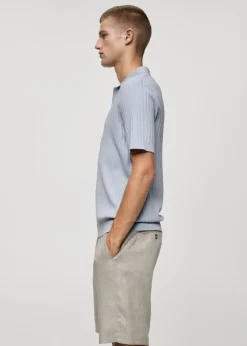 MANGO Koszulki*Koszulka polo z cienkiej prążkowanej dzianiny