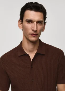 MANGO Kardigany I Swetry|Koszulki Polo*Koszulka polo z cienkiej prążkowanej dzianiny z guzikami