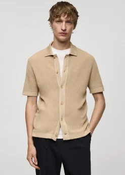 MANGO Koszulki Polo*Koszulka polo z dzianiny z mikroteksturą i zapięciem na guziki