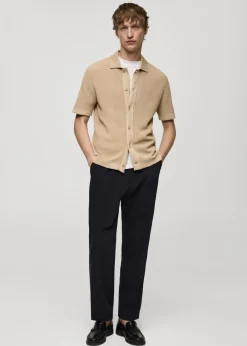 MANGO Koszulki Polo*Koszulka polo z dzianiny z mikroteksturą i zapięciem na guziki