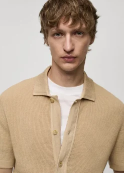 MANGO Koszulki Polo*Koszulka polo z dzianiny z mikroteksturą i zapięciem na guziki