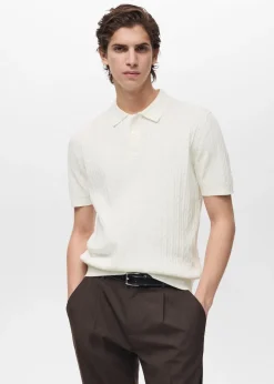 MANGO Koszulki Polo*Koszulka polo z dzianiny z warkoczami z 100% bawełny