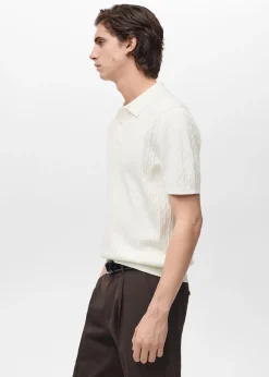 MANGO Koszulki Polo*Koszulka polo z dzianiny z warkoczami z 100% bawełny