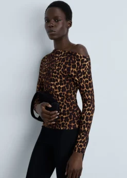 MANGO Koszulki*Koszulka w lamparcie cętki z asymetrycznym dekoltem