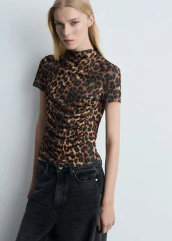 MANGO Koszulki*Koszulka w panterkę z marszczeniem