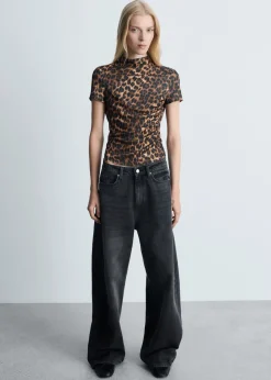 MANGO Koszulki*Koszulka w panterkę z marszczeniem