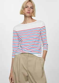 MANGO Koszulki*Koszulka w paski z dekoltem w łódkę