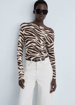 MANGO Koszulki*Koszulka w zebrę z asymetrycznym dekoltem
