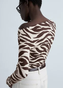 MANGO Koszulki*Koszulka w zebrę z asymetrycznym dekoltem