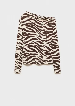 MANGO Koszulki*Koszulka w zebrę z asymetrycznym dekoltem