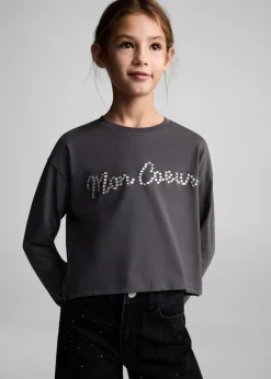 Dzieci MANGO Koszulki I Topy*Koszulka z długim rękawem i strasem