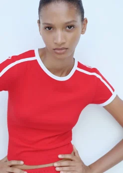 MANGO Koszulki*Koszulka z dzianiny z kontrastowym zakończeniem